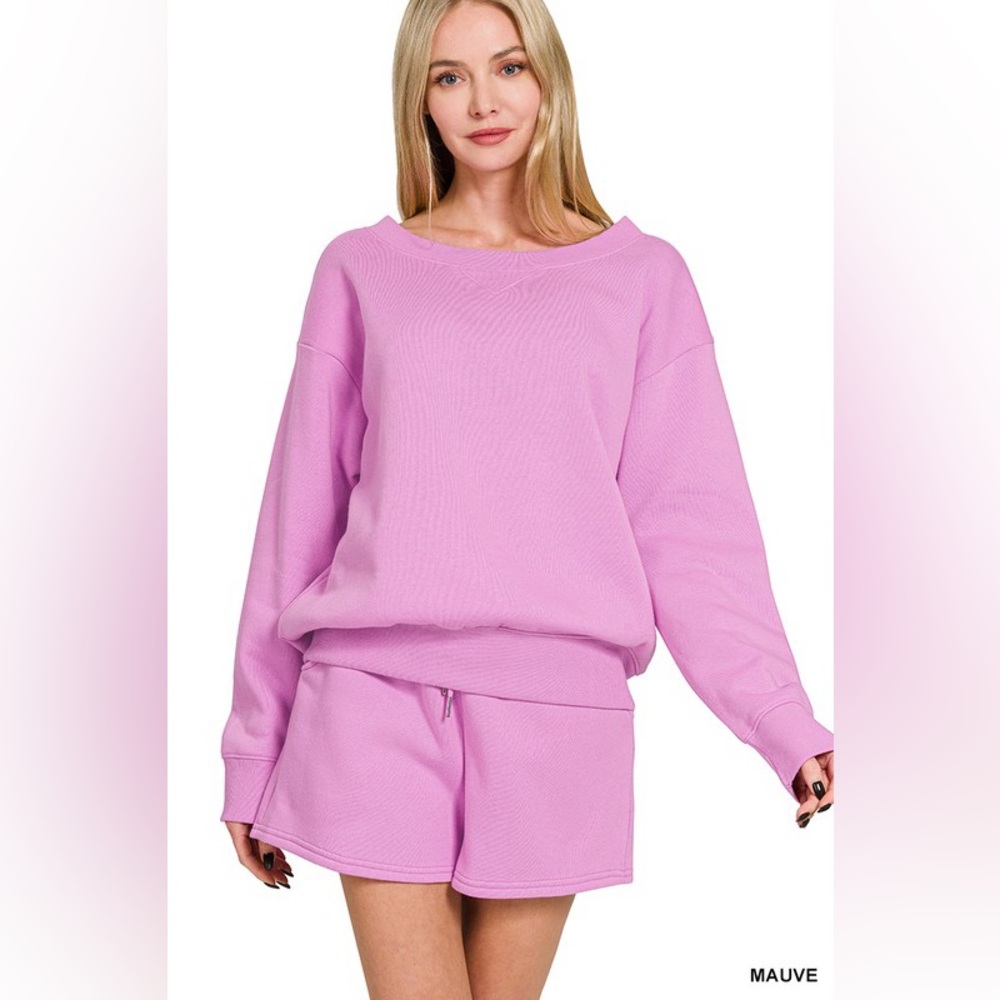 Fleece Boat Neck Sweatshirts & Short 2 Piece in Mauve